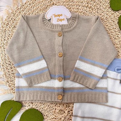 Conjunto de Linha Bege Listrinha - Azul Claro Calça Listrada